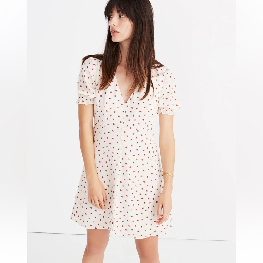 Madewell strawberry print silk dress
